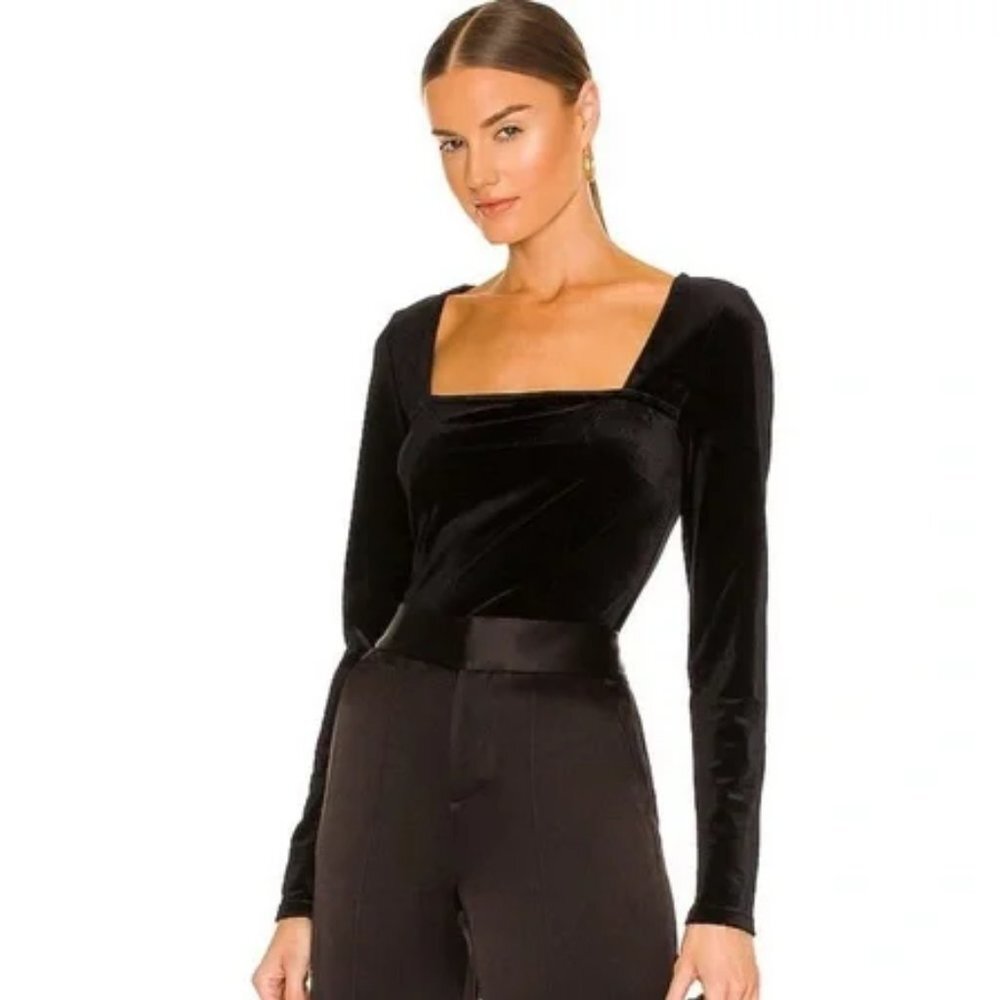 NWT n:PHILANTHROPY Armida Black Velvet Square Neck Long Sleeve Top S